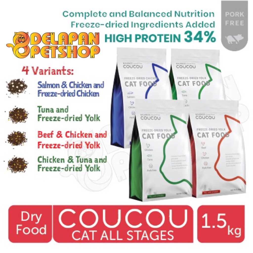 COUCOU Super Premium Cat Food for All Life Stages 1.5 Kg / High Protein / Makanan Kucing Semua Umur (Anak &amp; Dewasa)