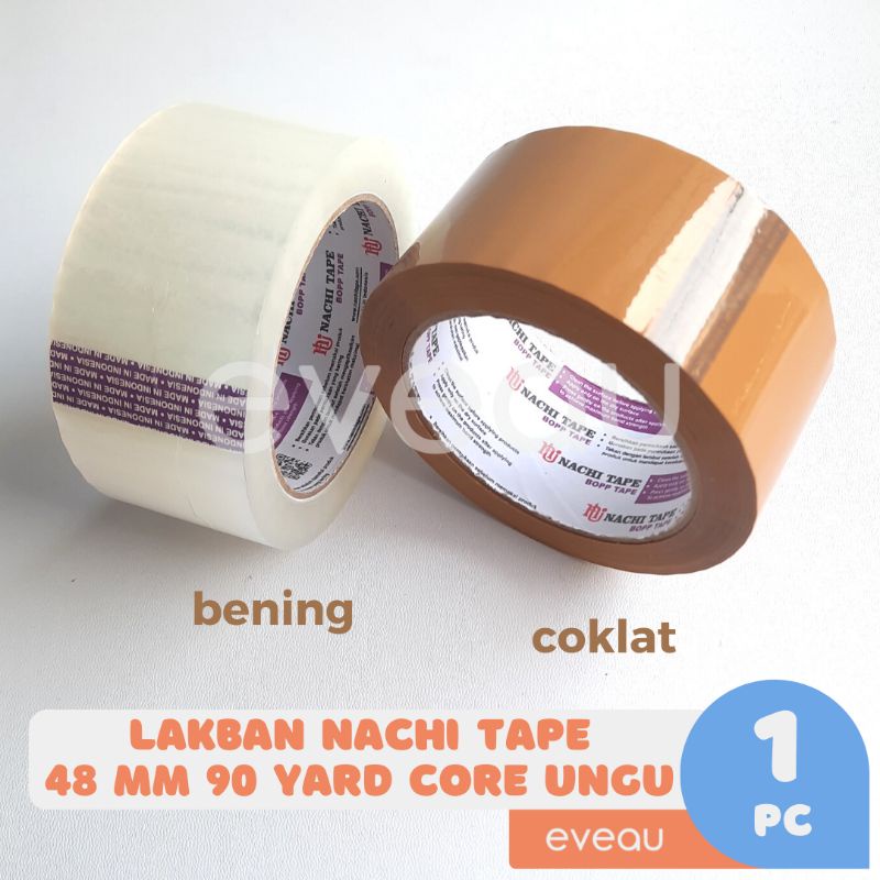 

Lakban Nachi Tape Coklat Bening 2 Inch 48mm 90 yard Core Ungu Isolasi Besar Solasi BOPP Selotip