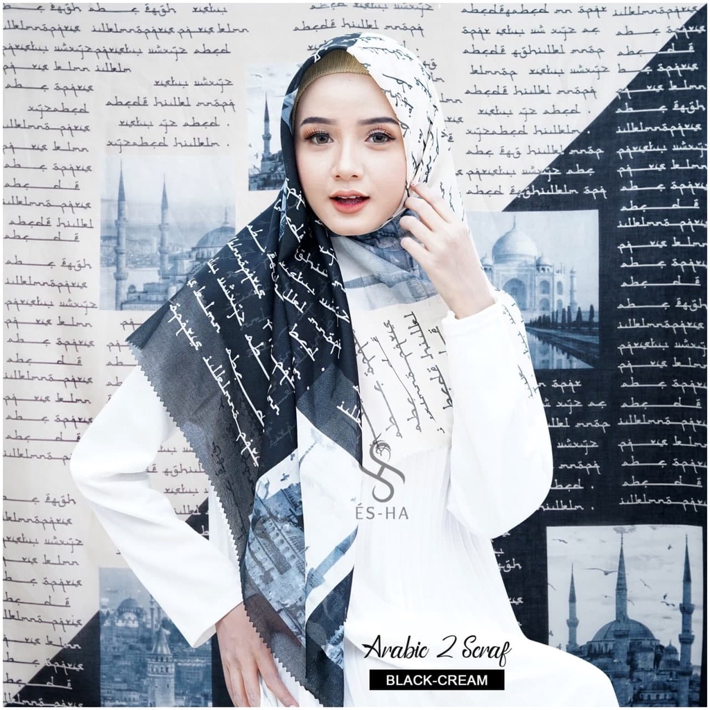 (PART 1) Series Hijab Motif Voal / Segiempat Motif Voal Premium Exclusive-ARABIC BLACK-CREAM