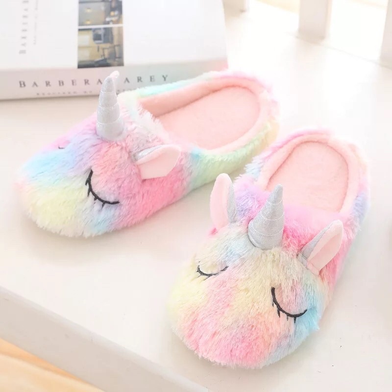 Sandal dewasa wanita boneka unicorn rainbow import fluffy