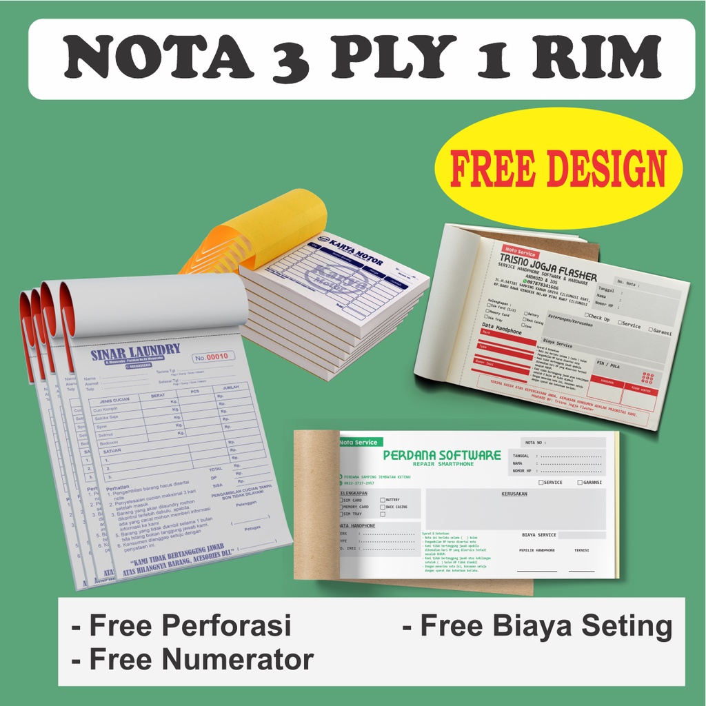 

NOTA -- 1 RIM 3 PLY - RANGKAP -- Percetakan Custom NCR INVOICE Bon Surat Jalan Kwitansi Olshop