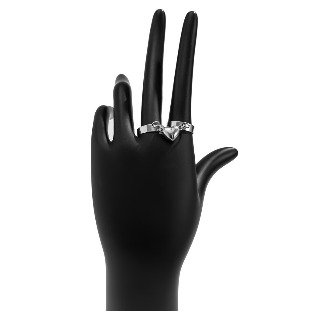 Set Cincin Magnet Bentuk Hati Warna Silver Untuk Pasangan