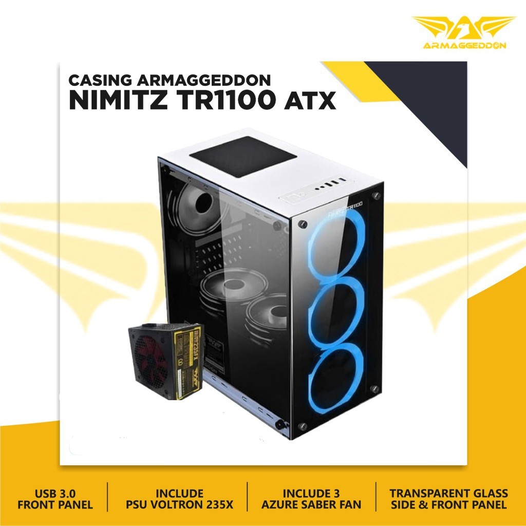 Casing Armaggeddon NIMITZ TR1100 Black/White + PSU Bronze 235FX Box