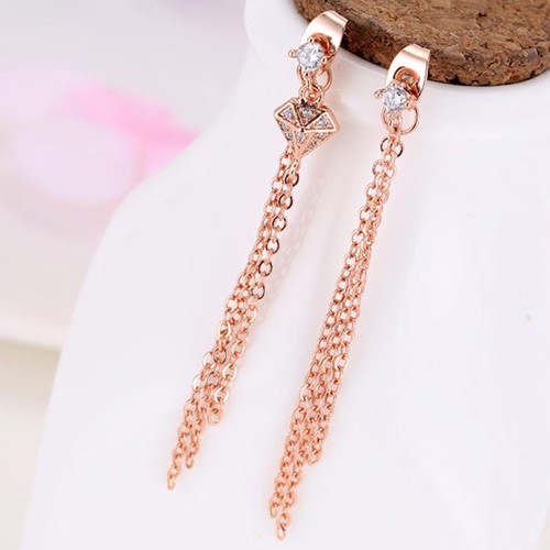 LRC Anting Tusuk Sweet Rose Gold Long Tassel Pendant Decorated Pure Color A46674