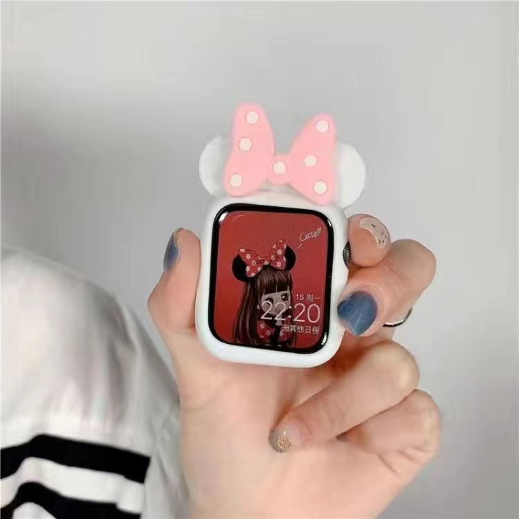 Bumper Penutup Silikon Lembut Kartun minnie Untuk Apple Watch SE 7 6 5 4 3 2 1 41mm 45mm 44mm 40mm 38mm 42mm Case Pelindung Kartun Lucu Untuk Aksesoris iWatch