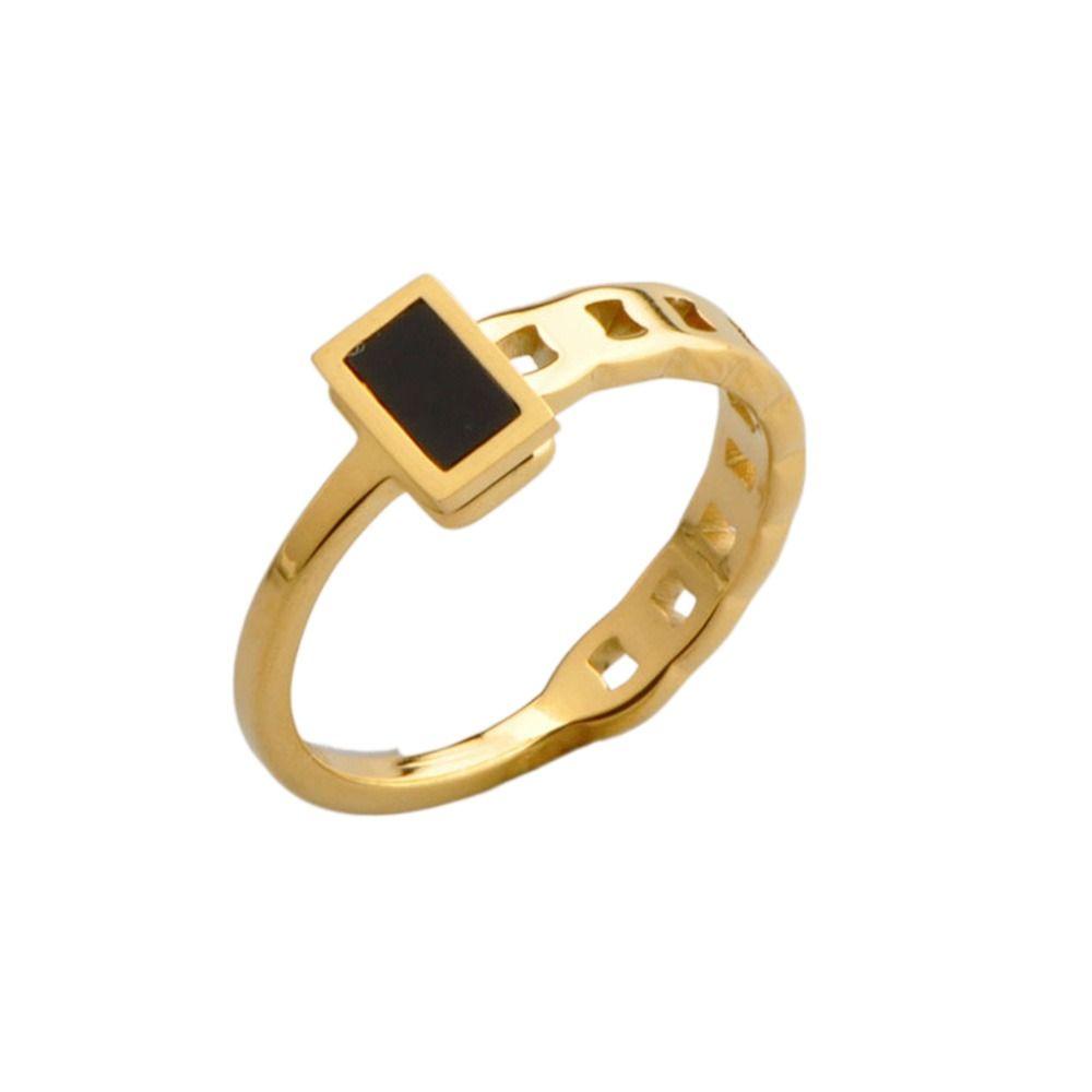 Mxbeauty Cincin Baja Titanium Retro Sederhana Hadiah Lingkaran Perempuan Hitam Persegi Panjang Gaya Korea Ring