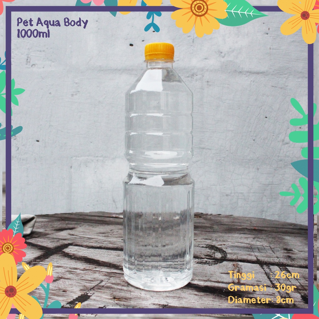 BOTOL PLASTIK AQUA BODY 1000 ML SATU LITER SELITER 1LITER PET FOODGRADE KEMASAN AIR MINERAL DALAM KE