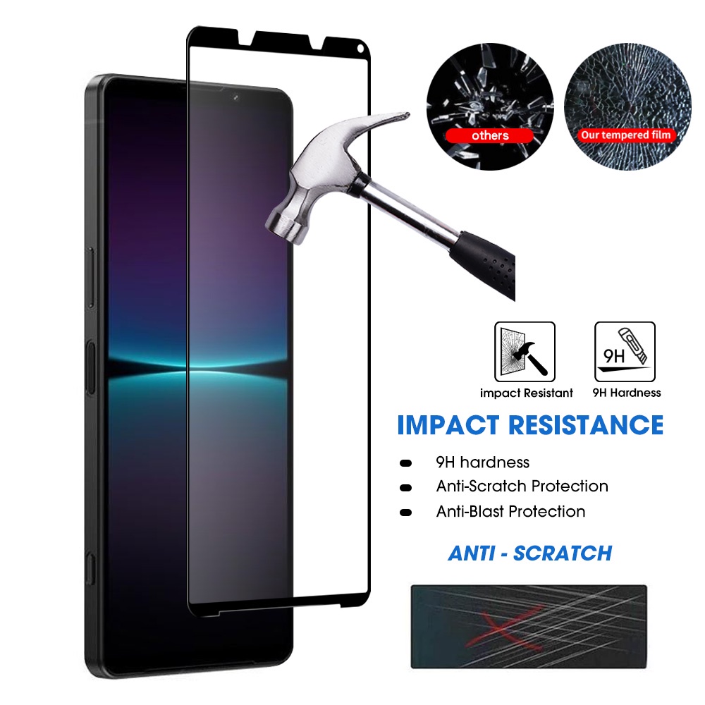 Pelindung Layar Tempered Glass 2 in 1 Anti Gores / Sidik Jari + 9H Untuk Sony Xperia 1 IV