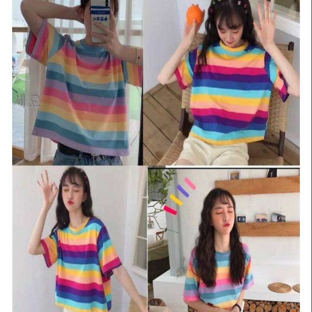TSHIRT CANDY O-NECK MOTIF GARIS PELANGI SWEET