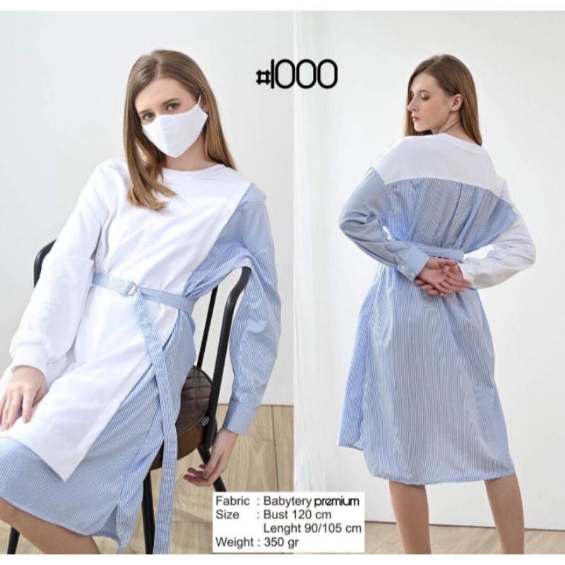 ZARA STRIPE DRESS + FREE MASK + BELT / DRESS WANITA / ATASAN WANITA / TUNIK