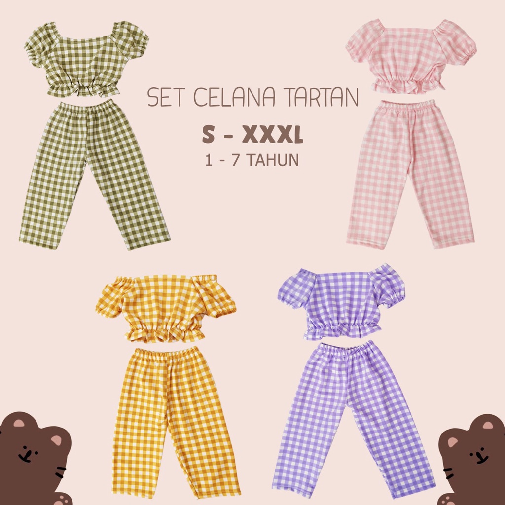 LUCKY - Setelan Tartan Anak Perempuan / SET TARTAN CELANA PANJANG / Setelan Celana Panjang / baju an