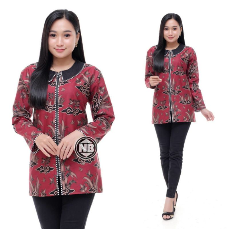 M-L-XL-XXL ATASAN BATIK WANITA MODERN ASJ SA HRB026 MONALISA GENES BLOUSE-BZK Bambu Merah