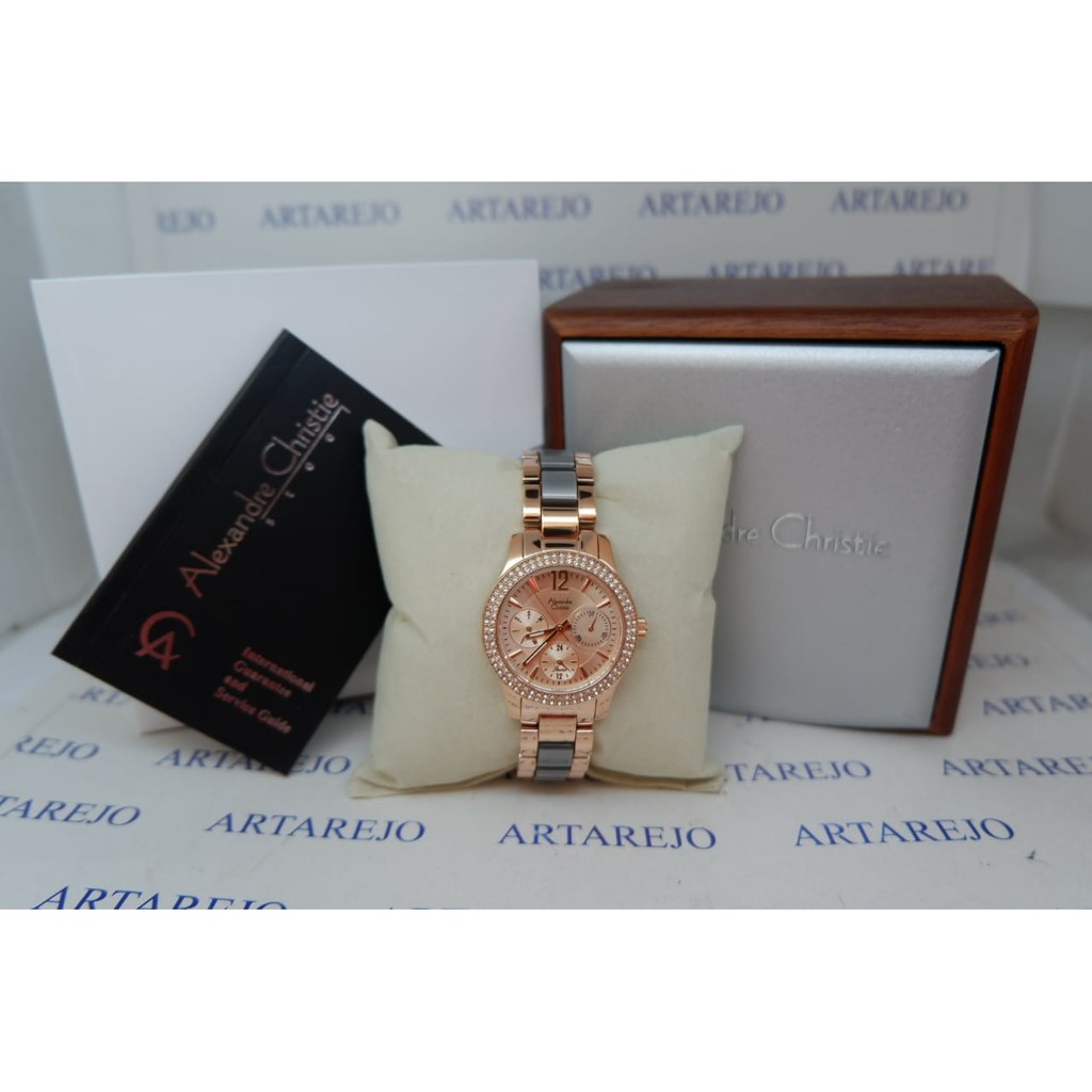 JAM TANGAN WANITA ALEXANDRE CHRISTIE AC 2463 ROSEGOLD ABU ABU ORIGINAL