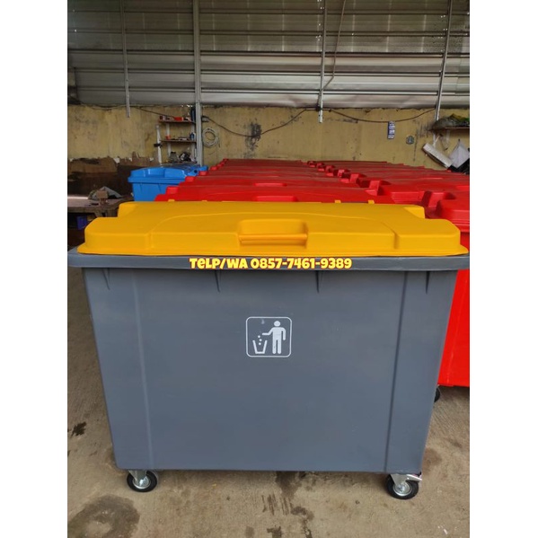 TEMPAT SAMPAH BESAR/TONG SAMPAH BESAR/BAK SAMPAH BESAR VOLUME 660 LITER KOMBINASI WARNA ABU-ABU TUTU