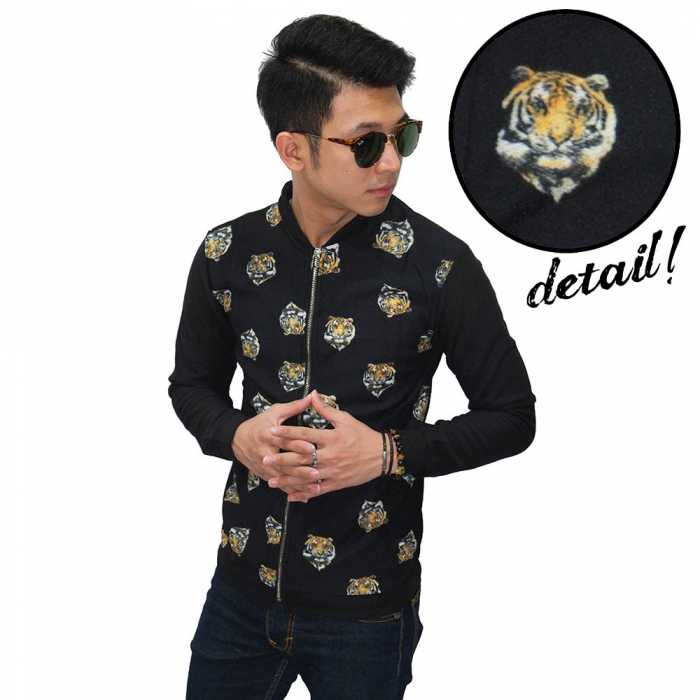 Jacket Pria Motif Macan Printed Tiger Face Unisex Hitam