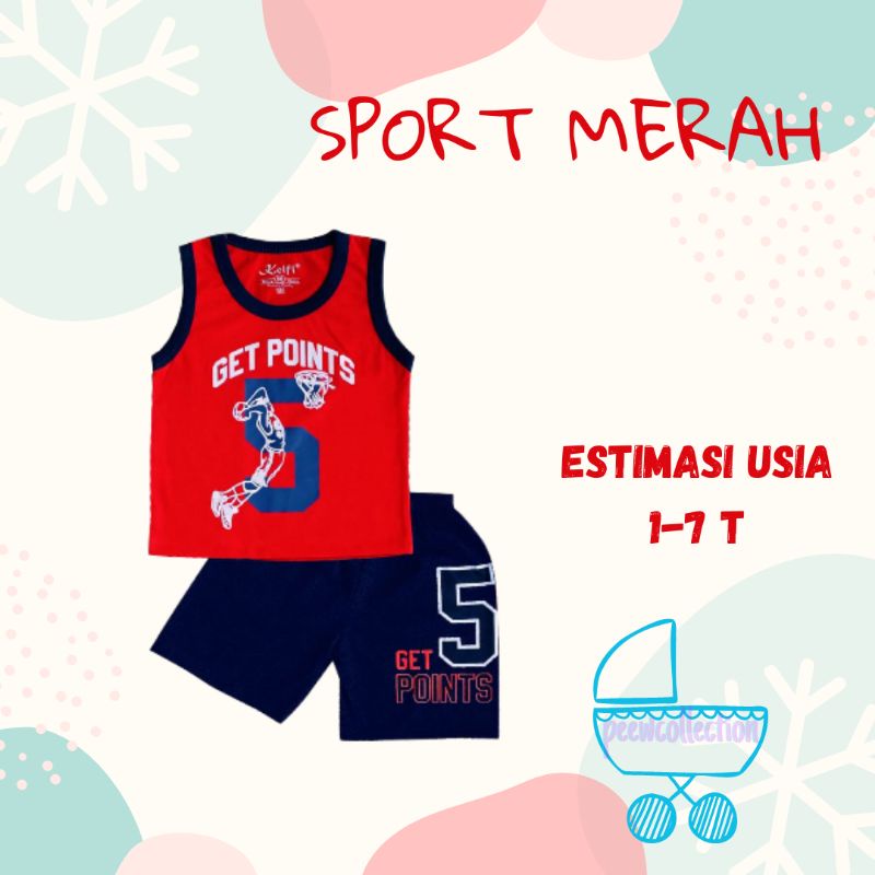 COD KELFI SETELAN SINGLET ANAK SETELAN ANAK COWOK SETELAN ANAK CEWEK BAJU ANAK SINGLET-SPORT MERAH