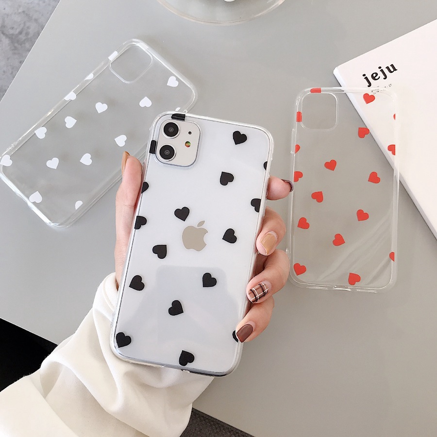 Soft Case TPU Bening Ultra Tipis Motif Kartun Hati untuk iPhone 6 6S 7 8 Plus x XR 11pro Max