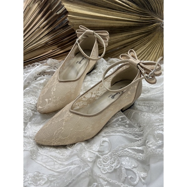 sepatu wanita sepatu cantik vilea cream pita 3cm tahu