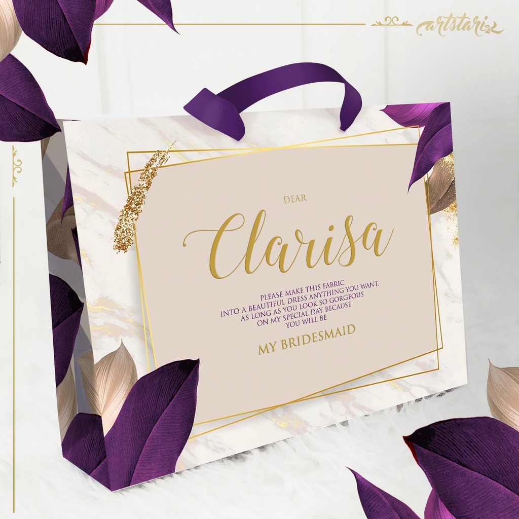 

Paperbag Bridesmaid DAUN UNGU / LEAF PURPLE RUSTIC VIOLET LILAC SIMPLE CUSTOM NAMA