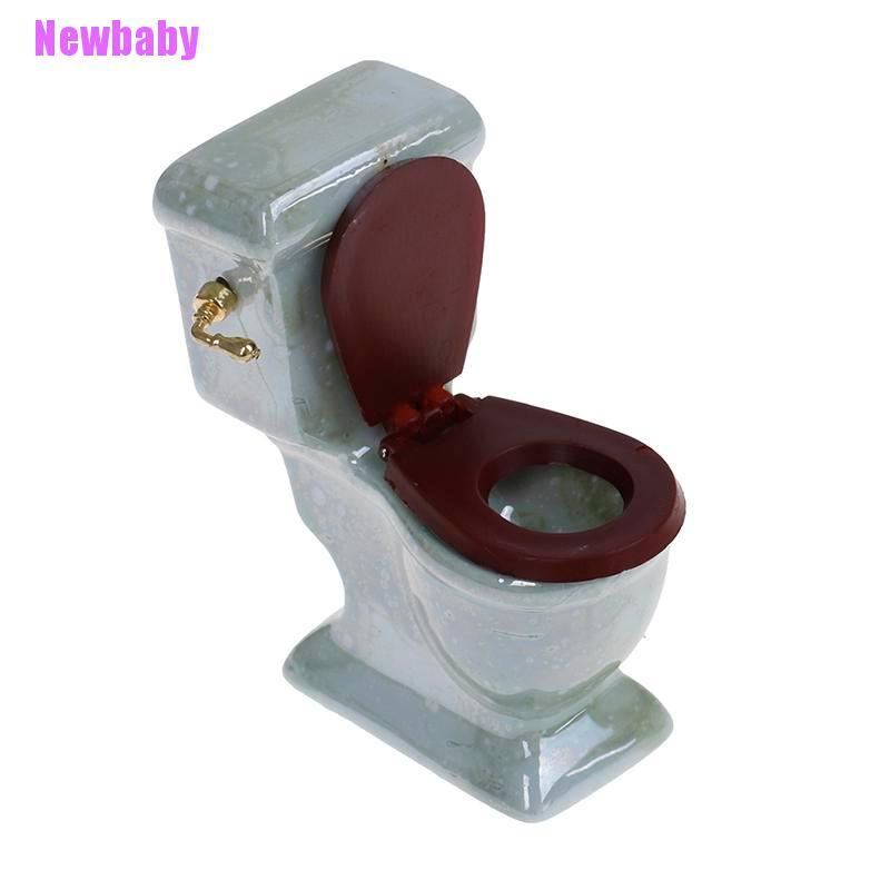 Newbaby Mainan Miniatur toilet + Wastafel Bahan Porselen Warna Hijau Untuk Aksesoris Rumah Boneka 1: 12