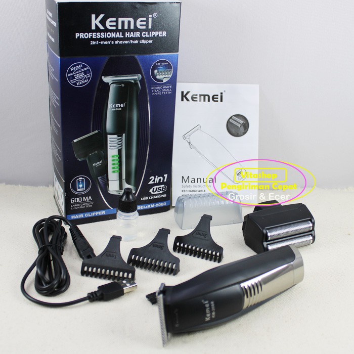 Alat Cukur Rambut &amp; Kumis 2in1 Kemei km-2060 Professional Hair Clipper Charger USB