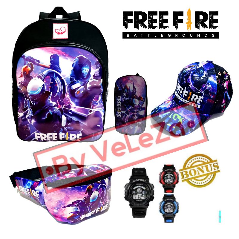 Tas anak ransel karakter game free firee gratis waistbag topi jam tangan tempat pinsil - tas anak