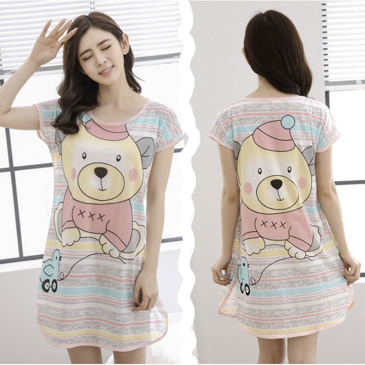 WINGALERY  Baju Tidur Wanita import Daster Wanita Motif Kartun Longgar Korea Fit to XXL 4016