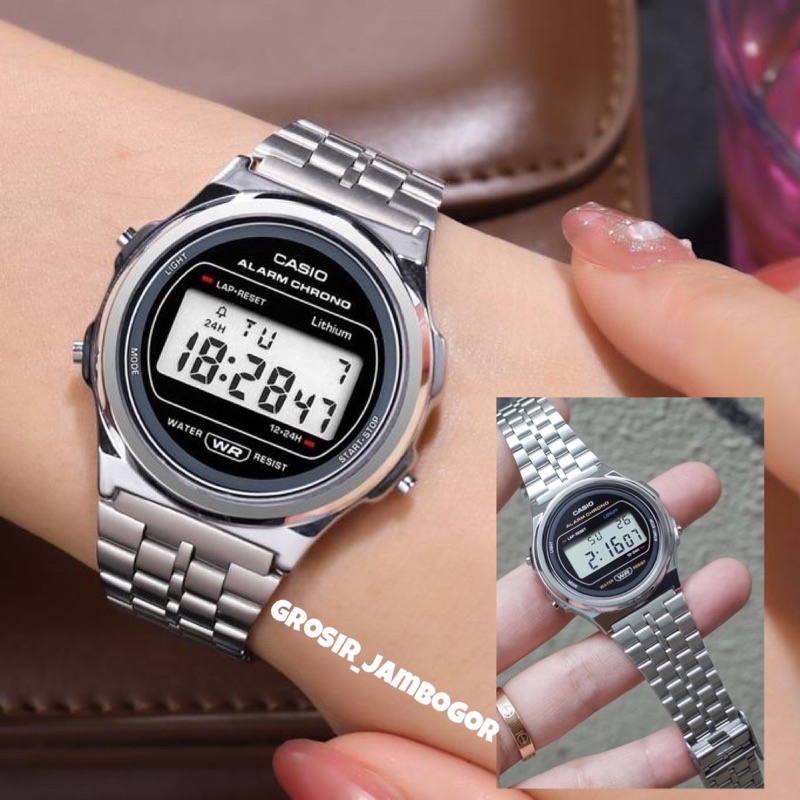 FASHION WANITA TERBARU JAM TANGAN CASIO A-168 RANTAI STAINLESS DIGITAL TOUCH SCREEN TERMURAH