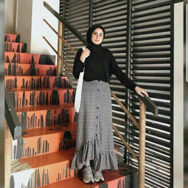 Rok gingham nina / rok kotak / rok kancing / rok modern