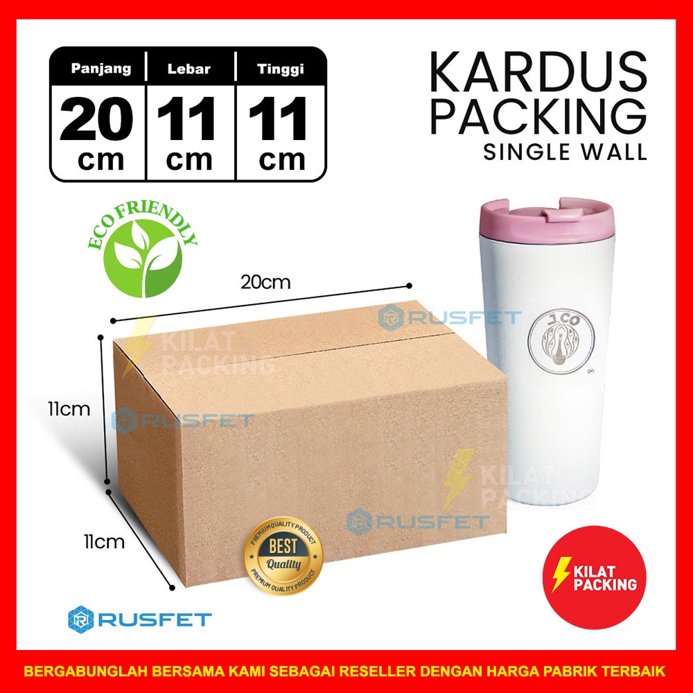 

KARDUS PACKING RUSFET / DUS KARTON BOX PACKING / BOX KARDUS BARU COKLAT POLOS SATUAN - 20 X 11 X 11