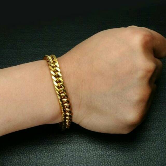 Gelang Titanium Rantai Gold 19CM Fashion Wanita Pria Terlaris Anti Karat Gelang Rantai Gold 19CM