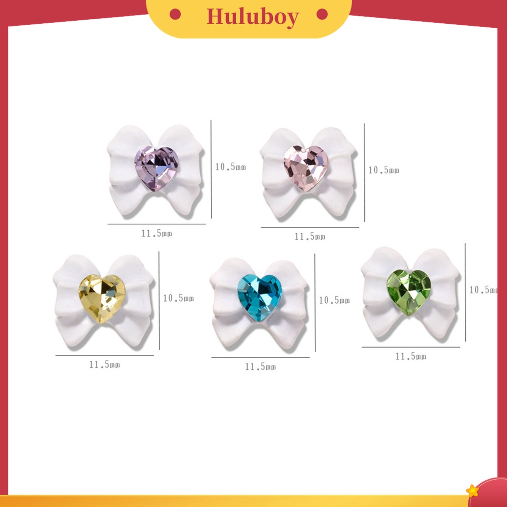 Huluboy Huluboy♡ 2pcs Charms Berlian Imitasi Bentuk Hati Pita Untuk Aksesoris Nail Art