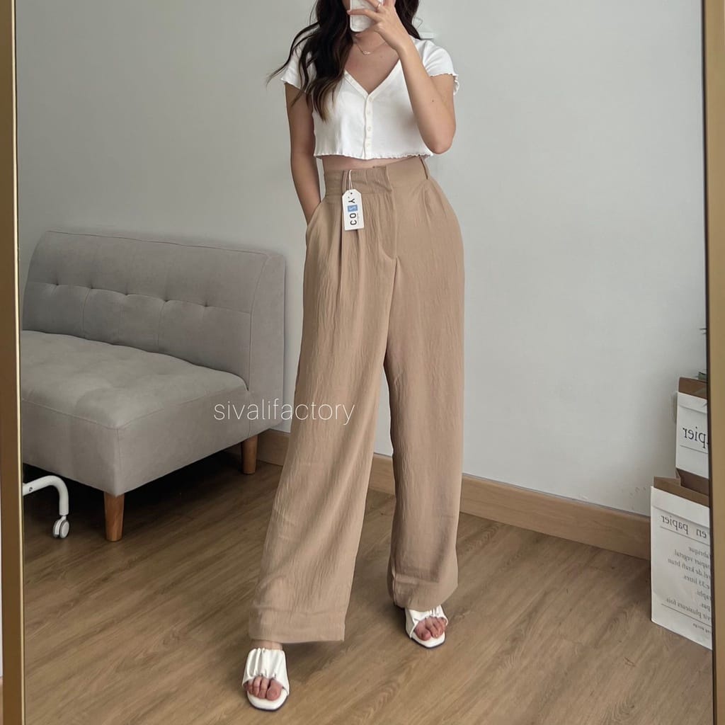 LOOSE PANTS - CELANA KULOT CRINKLE HIGHWAIST WANITA CULLOTE PANT 3412 - HIGHWAIST PANTS - KULOT CRINKLE PREMIUM - WIDE LEG PANTS - CULLOTE HIGHWAIST – HIGHWAIST- CELANA KULOT – CULLOTE - KULOT - CELANA WANITA KEKINIA