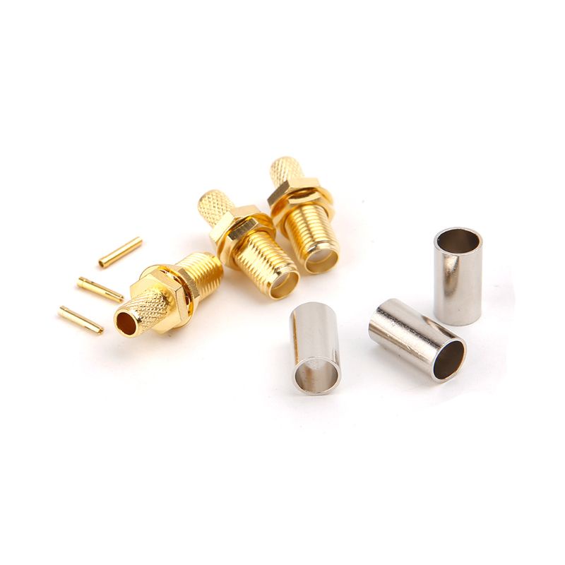 10pcs Konektor Rf Sma Female Nut Bulkhead Crimp Untuk Rg58 Rg142 Lmr195 Rg400
