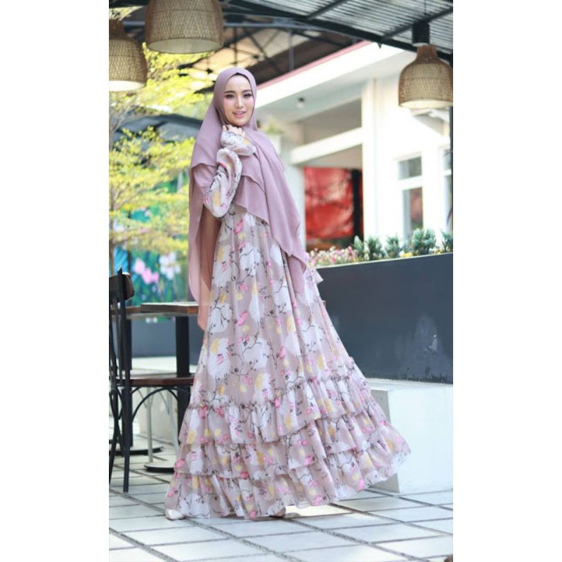 GAMIS ZENATA SYARI CERUTY BABYDOLL MOTIF BUNGA PREMIUM (SAND)
