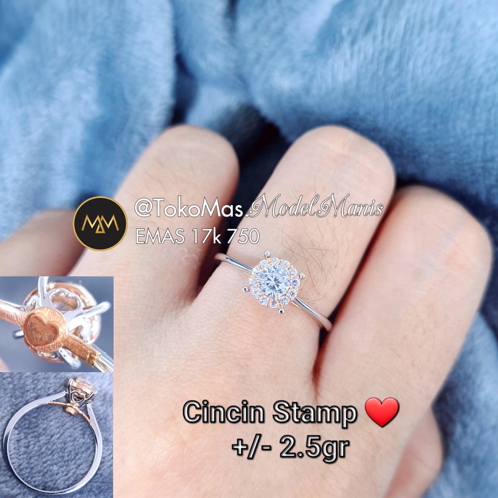 Cincin Diamond looks Stamp LOVE emas putih 750 kadar 17k