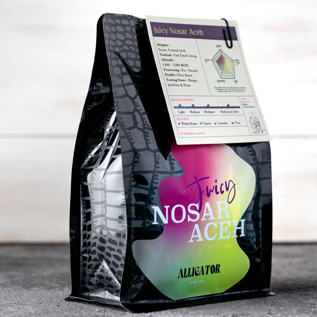 

Juicy Nosar Aceh Ext Natural 200 gram (biji kopi arabika filter) alligator