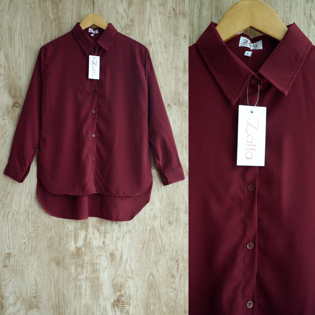 KEMEJA WANITA BASIC by ZALFA-Maroon