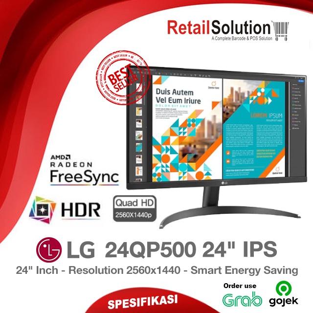 Monitor IPS 24&quot; QHD 1440p HDR AMD FREESYNC - LG 24QP500-B / 24QP500B