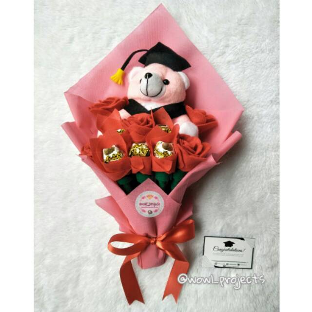 Buket Boneka Wisuda + Cokelat Rokka / Buket Boneka Wisuda Coklat