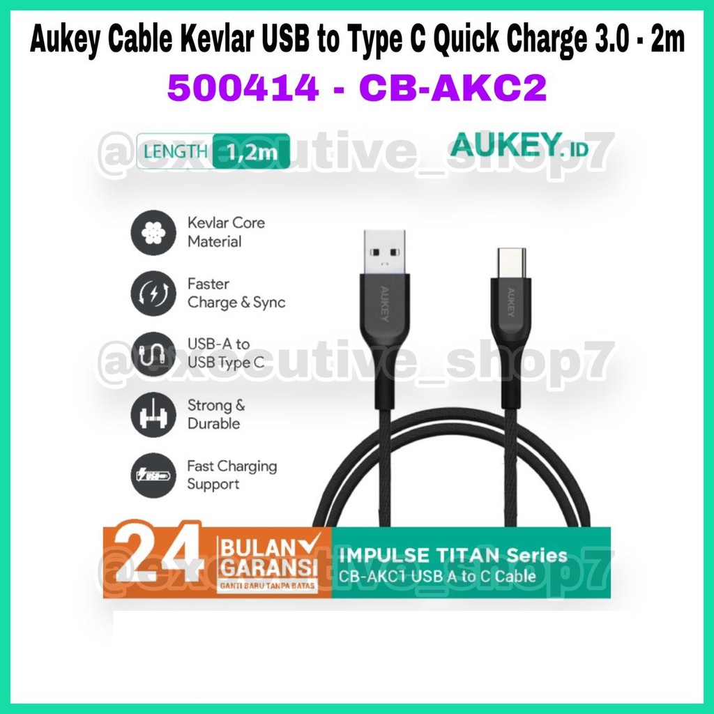Aukey Cable Kevlar USB To Type C Charge 3.0 - 2m - 500414 - CB-AKC2