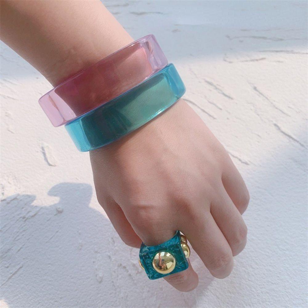 MXBEAUTY Women Bangles Niche Vintage Hadiah Untuk Her Transparan Geometris Open Bangles