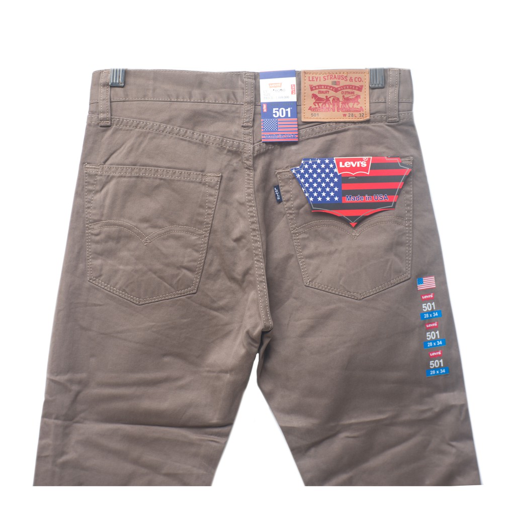 Levis 501 USA - Celana Panjang Pria - Bahan Kanvas Sand Brown