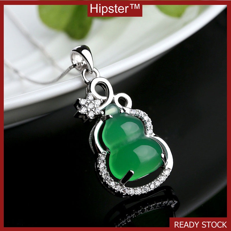 Hot Sale Simple Temperament Gourd Emerald Gem Pendant White Gold Necklace