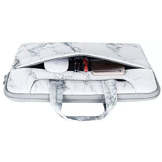 Tas Laptop Selempang Mosiso Shoulder Strap White Marble Size 13 14 15 16 inch