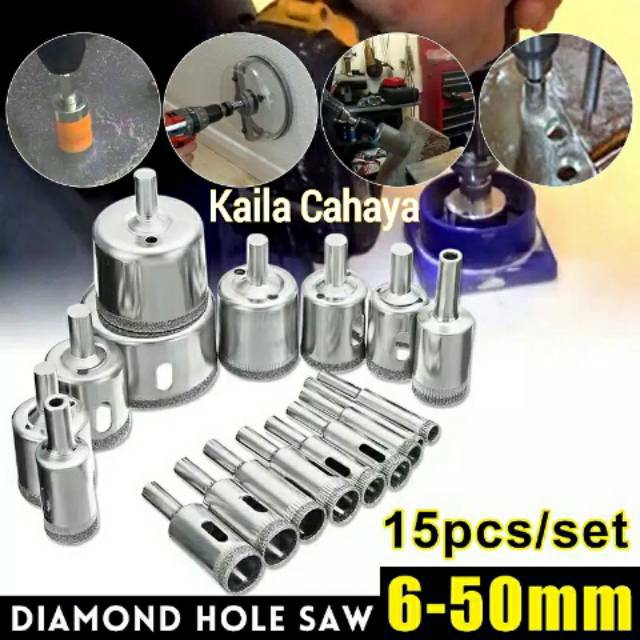 Mata Bor Kaca Set 10/15/16Pcs Diamond Hole Saw mata Bor kaca Keramik granit marmer