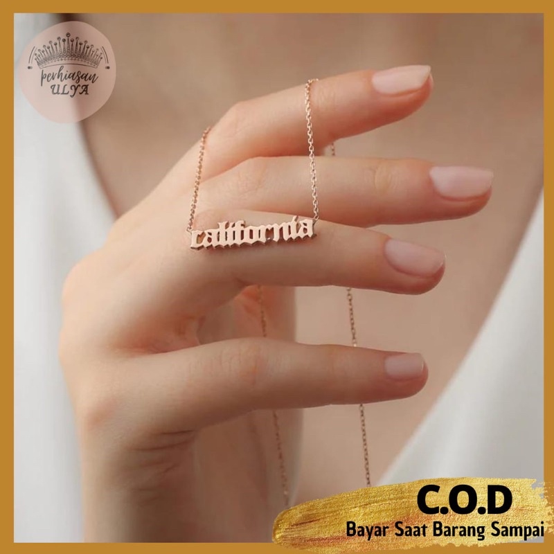 NECKLACE KALUNG TITANIUM LAPIS EMAS ASLI CUSTOM NAMA INISIAL HURUF ANTI KARAT DEWASA / ANAK COUPLE