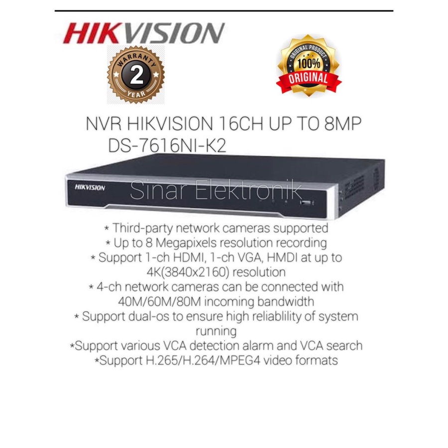 NVR HIKVISION 16CH DS-7616NI-K2