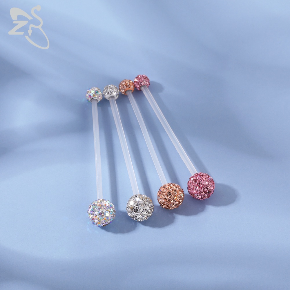 1pc 14g 10 / 24 / 32 / 38mm Anting Tindik Perut / Pusar Kristal Bentuk Kaki Bayi Untuk Wanita Hamil Flexible