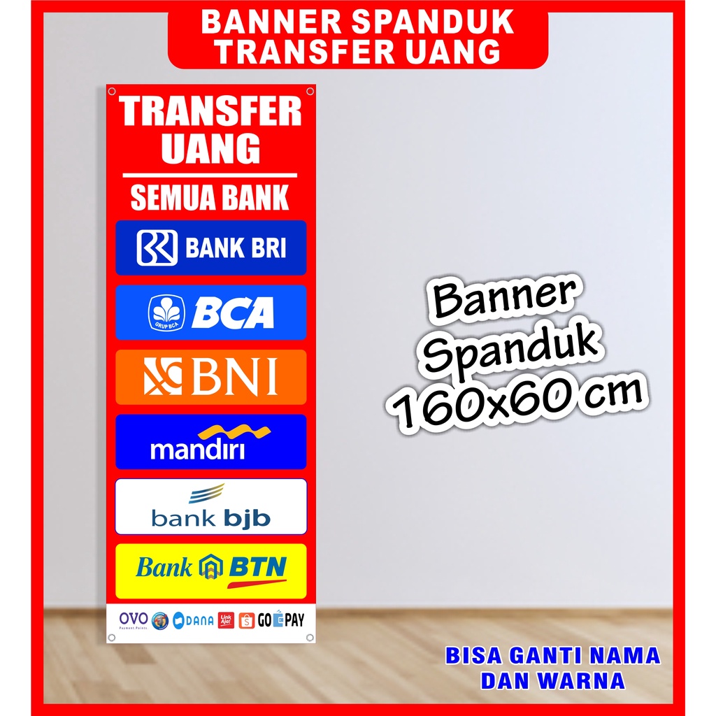 Cetak spanduk Transfer uang , banner, backdrop Transfer Uang ukuran 60 x 160 cm COD